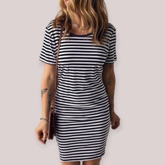 H&M Basic Striped Ballerina front Casual T-Shirt Dress (L tag- M/L actual fit) - Picture 2 of 12